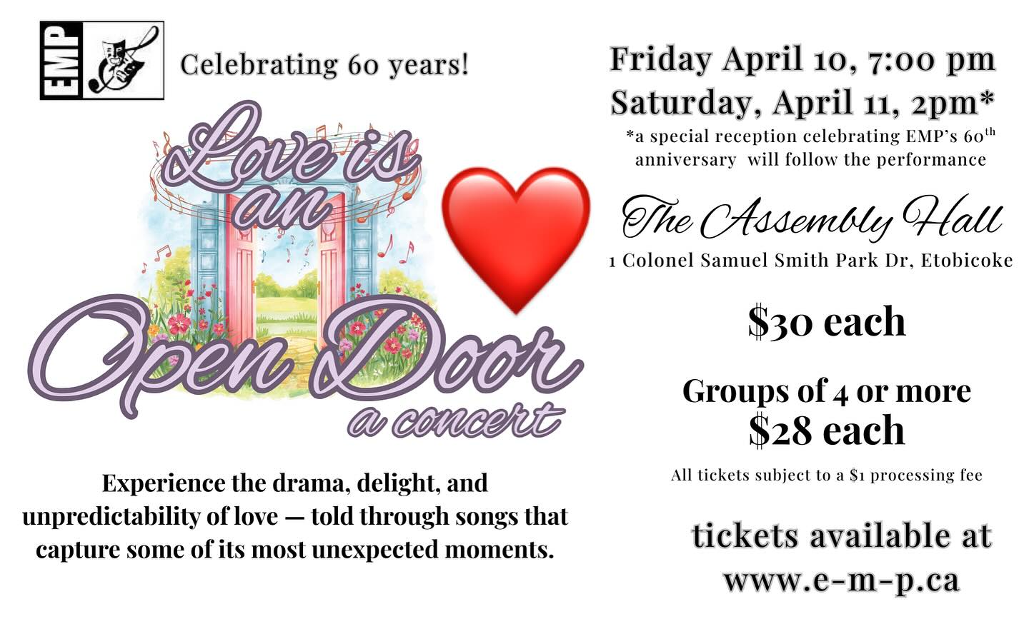 Celebrate this weekend of LOVE by getting your tickets to our Spring Concert, Love is an Open Door! A limited run to help commemorate our 60 years of producing musical theatre right here in Etobicoke. With all our hearts, we can’t wait to see you there. ❤️🩷💛💙🩵🧡💚 Happy #ValentinesDay !